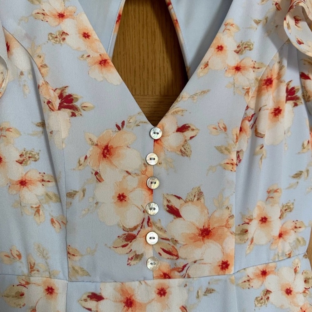 Light Blue Floral Ruffle Sleeve Tiegan Dress By Altar’d State Large - Picture 5 of 6